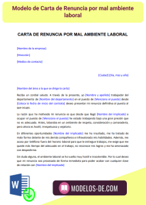 Carta De Renuncia Por Mal Ambiente Laboral En Word