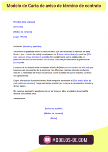 Modelo de Carta de aviso de término de contrato en Word