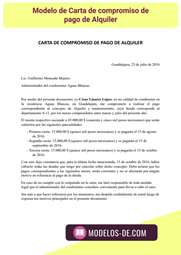 Modelo De Carta De Compromiso De Pago En Word Gratis 2022 9791