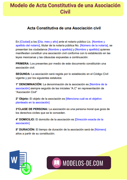 ▷ Modelo de Acta constitutiva de una asociación civil