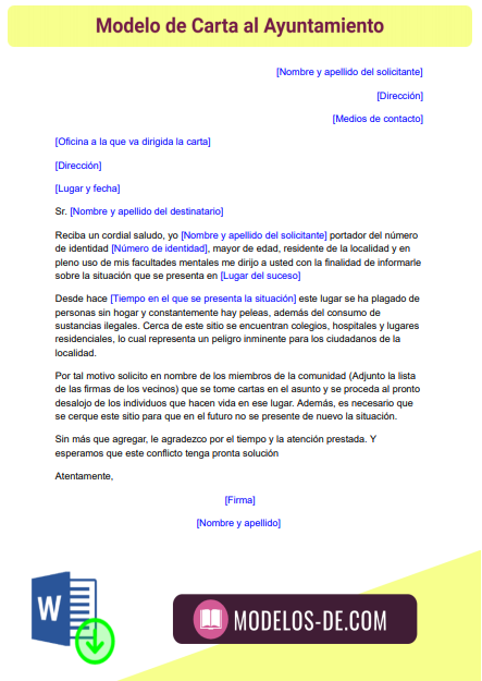 Modelo De Carta Al Ayuntamiento En Word Gratis