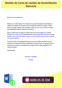 Modelo Carta de cambio de domiciliación bancaria > Gratis