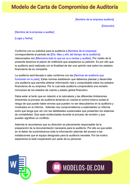 ▷ Modelo de Carta de compromiso de auditoría en Word