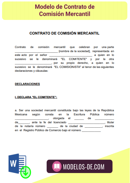 ▷ Modelo de Contrato de Comisión Mercantil en Word | Gratis