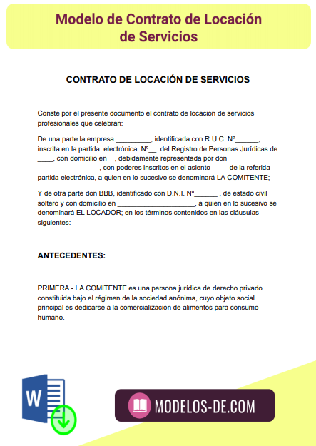 Contrato De Locación De Servicios En Word Gratis 7654