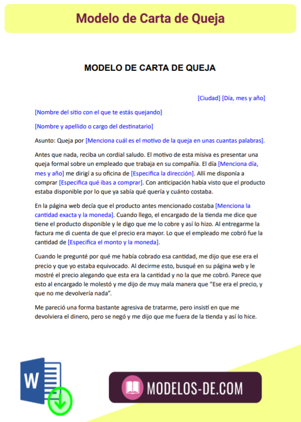 Modelos De Cartas De Queja En Word Descarga Gratis