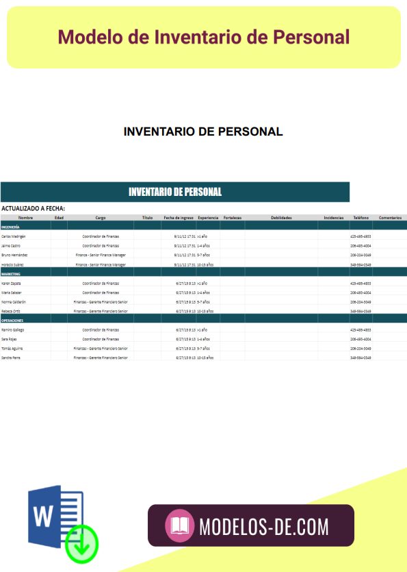 Plantilla De Inventario De Personal En Excel Gratis 9203