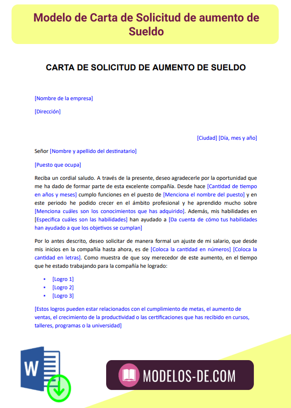 ▷ Carta de Solicitud de aumento de Sueldo en Word | Gratis