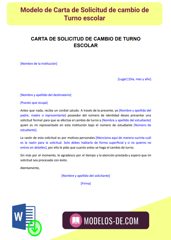 Carta Para Solicitar Cambio De Turno Escolar Modelo Canvas Sexiz Pix