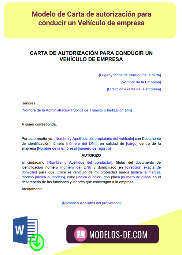 Modelo Autorizacion Para Conducir Vehiculo De Empresa 4424
