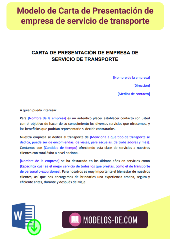 Modelo De Carta De Presentación De Empresa De Transporte 1992