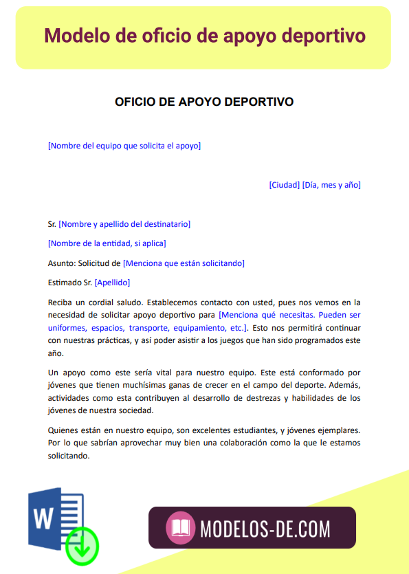 Ejemplo De Oficio De Apoyo Deportivo En Word Gratis