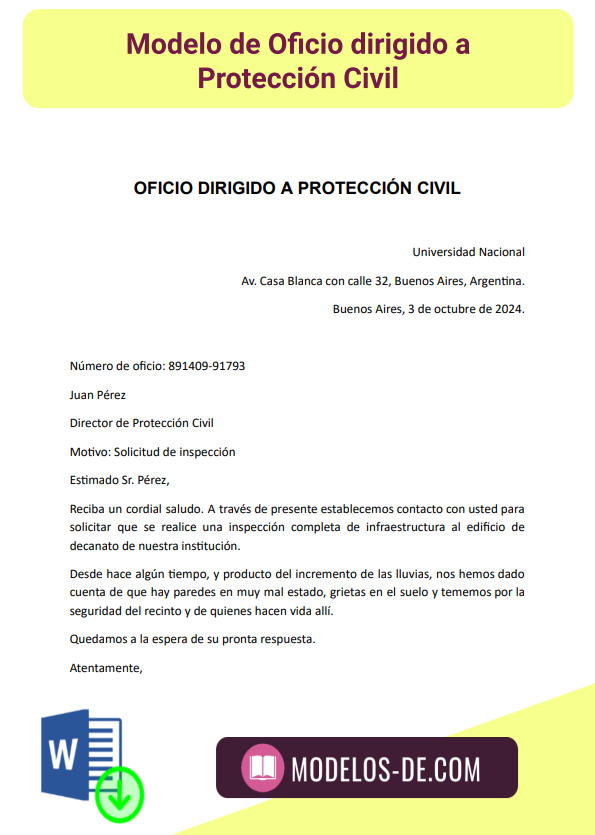 Oficio Dirigido A Protección Civil En Word Gratis 2257