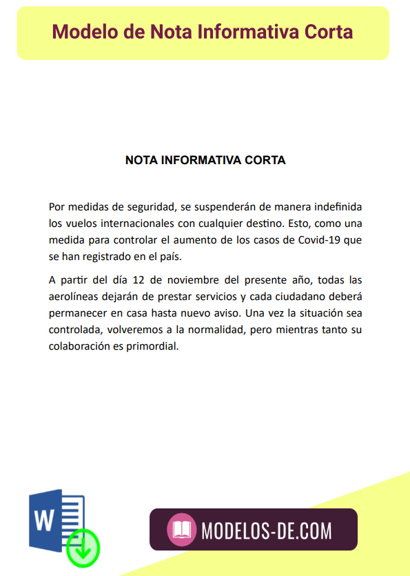 Modelo De Nota Informativa En Word Descarga Gratis 0866